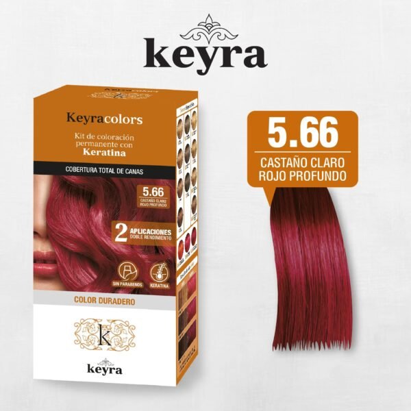 Tinte Keyra Kit 5.66 Castano Claro Rojo